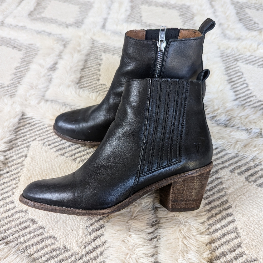 Frye black leather ankle boots